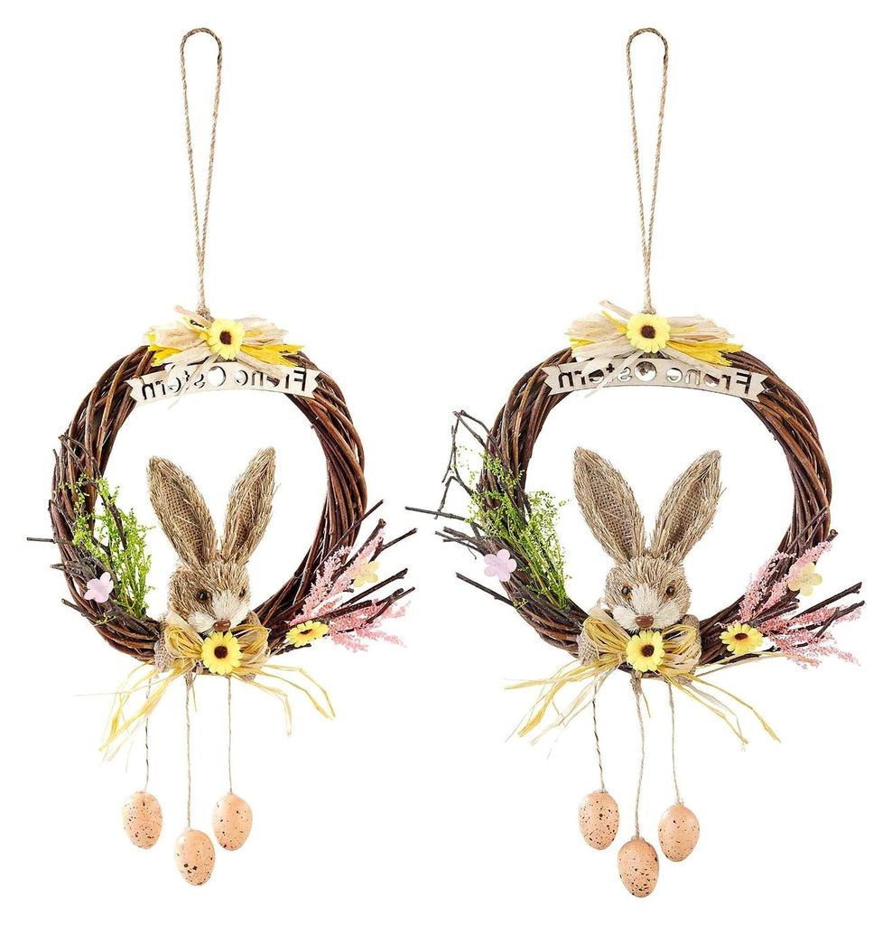Osterdekoration: 2er-Set Weidenkränze zum Aufhängen mit dem Schriftzug Frohe Ostern