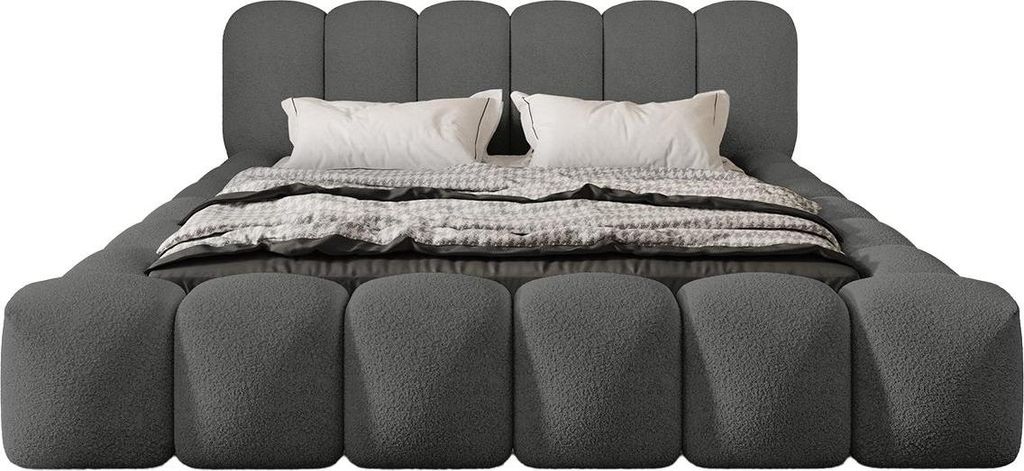 FEDVE Polsterbett TRANI aus Bouclé-Stoff 140x200 cm, Anthrazit