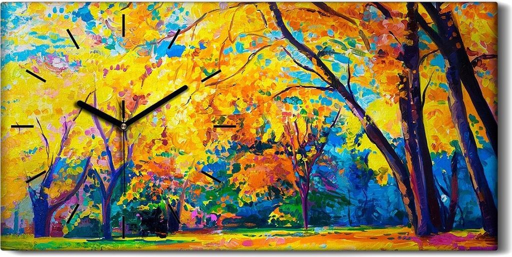 Wandbild Leinwand Bilder Wanduhr 60x30 Bild Landschaft Herbst Wald park Bäume - schwarze Hände