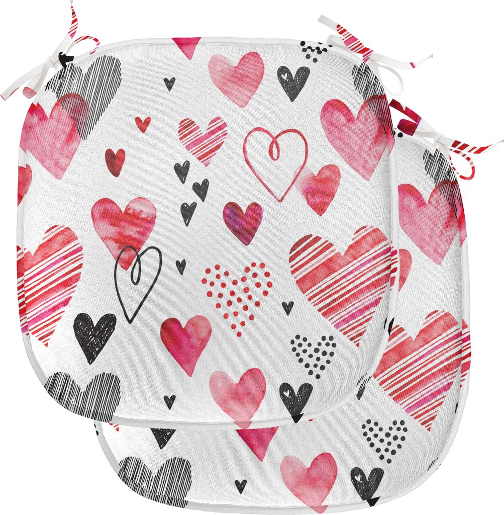 ABAKUHAUS Valentines Polster für Esszimmerstühle, Doodle Herz Design, Dekoratives wasserfestes Kissen mit Riemen für Küchensitze, 40 cm x 40 cm...