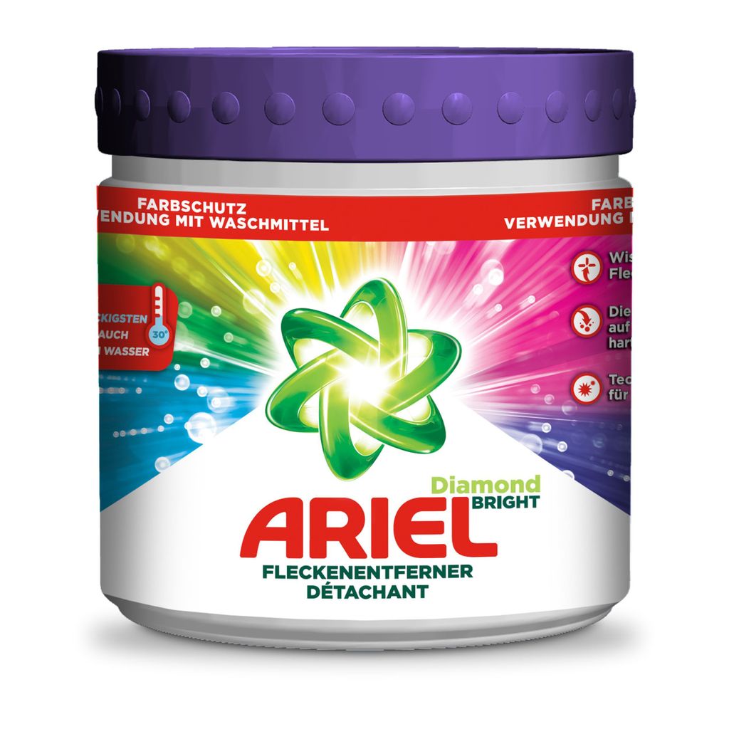 Ariel Fleckenentferner Color 500g löst Flecken auch im Produktbild 