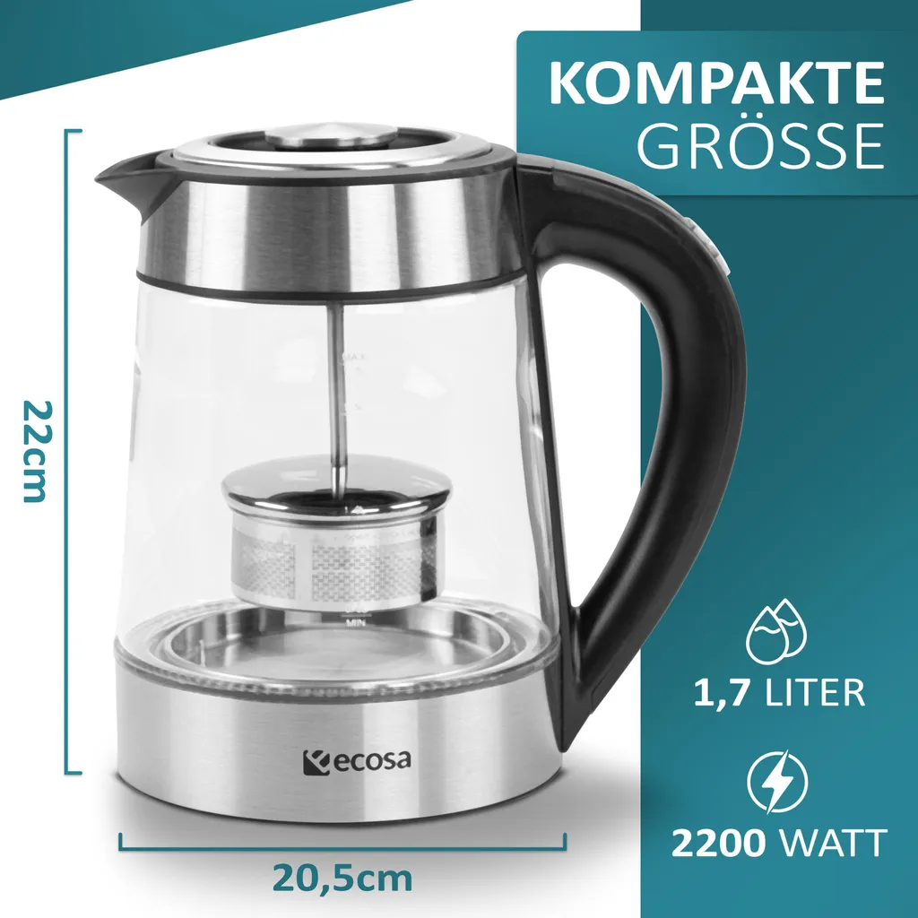 Bouilloire inox et verre 2200W écran LCD avec 5 couleurs LED design - 5