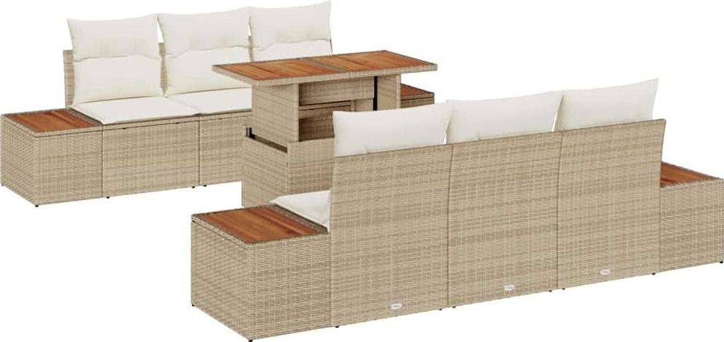 vidaXL Garten-Sofa-Set mit Speicher 7 pcs Beige Poly Rattan