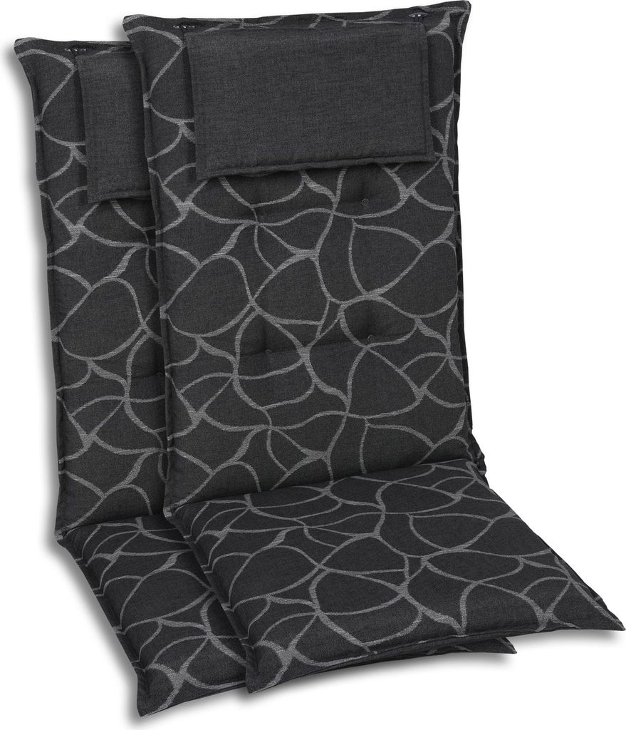 GO-DE Textil, Sesselauflage Hochlehner, 2er-Set, Farbe: anthra, Maße ca.: 120 cm x 50 cm x 7 cm