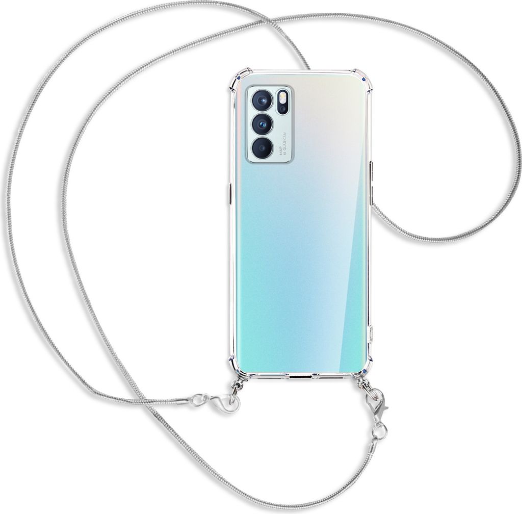 Handykette Backcover-Schutzhülle mit Band (Metall silberfarben) für Oppo Reno6 Pro 5G CN (PEPM00) - silberfarbene Kette Snake