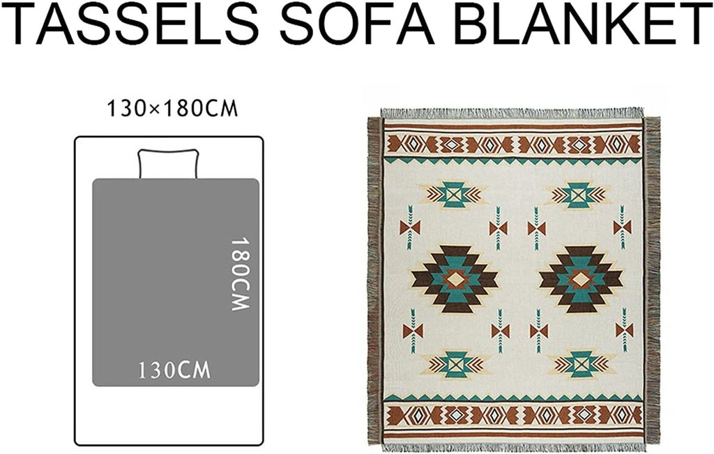 Aztec Navajo Überwurfdecke (130x180 Cm) – Handgewebt, Baumwolle, Mit Quasten Für Sofa, Bett & Böhmischen Stil