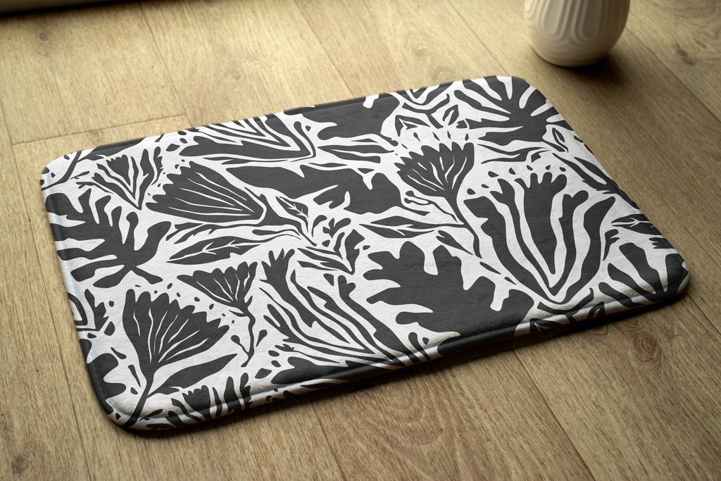 Badteppich Saugfähige - Badezimmer Teppich - Rutschfester Badvorleger Badematte - 75x45 cm - Pflanzen Abstraktion