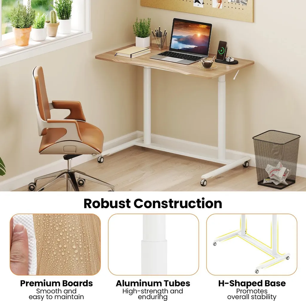 Table d'appoint mobile ajustable pour PC portable - Structure bois Kaki - 4
