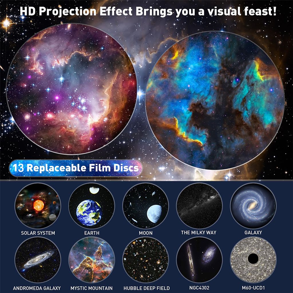 Projecteur Galaxie Étoiles ACICILI Avec 13 Disques HD - Veilleuse Enfant Rotative 360° Et Minuterie