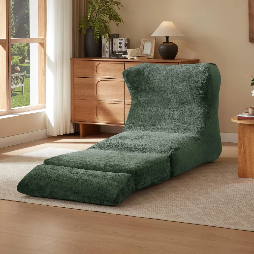 Chaise longue de salon convertible en fauteuil individuel tissu vert