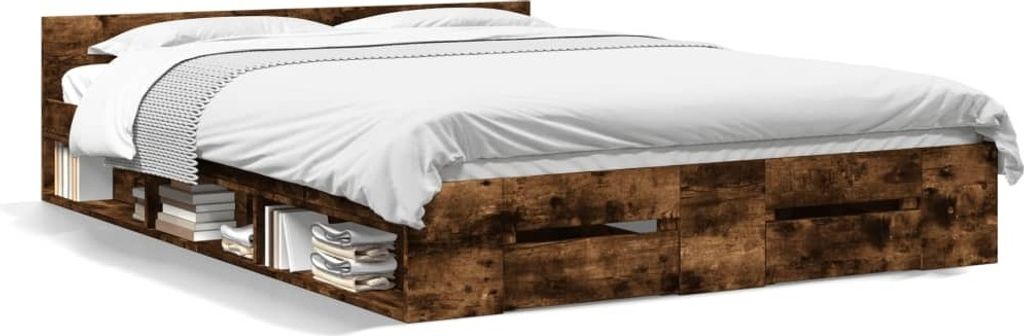 vidaXL Bettgestell mit Schubladen Räuchereiche 135x190cm Holzwerkstoff