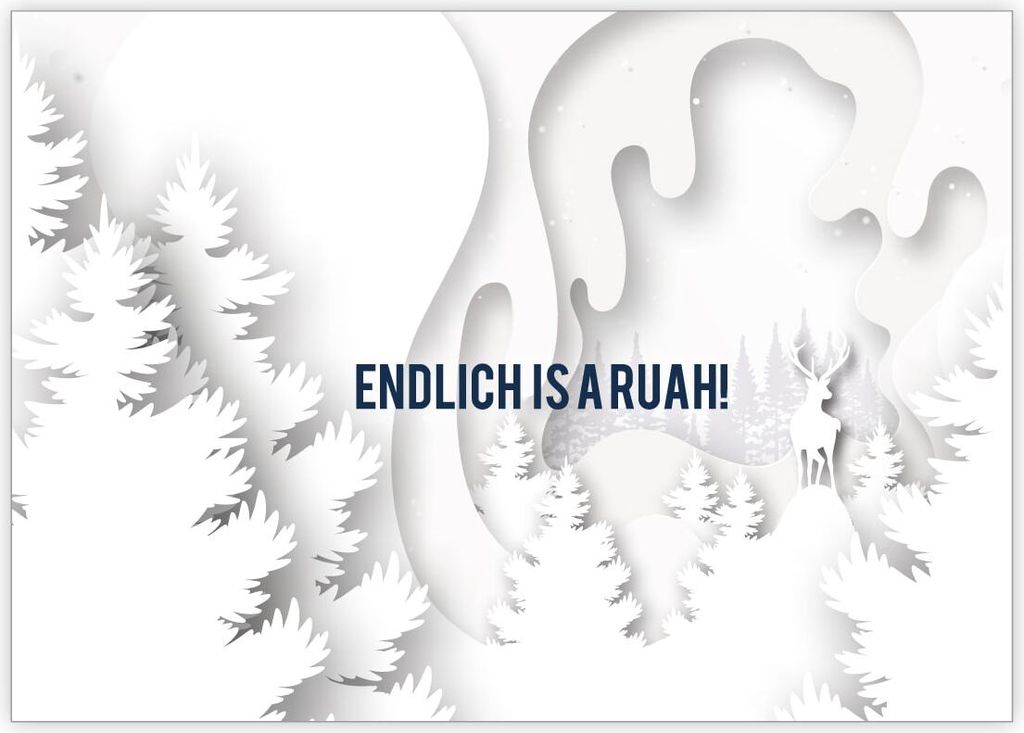 Moderne bayrische Weihnachtskarte mit Hirsch: Endlich is a Ruah!