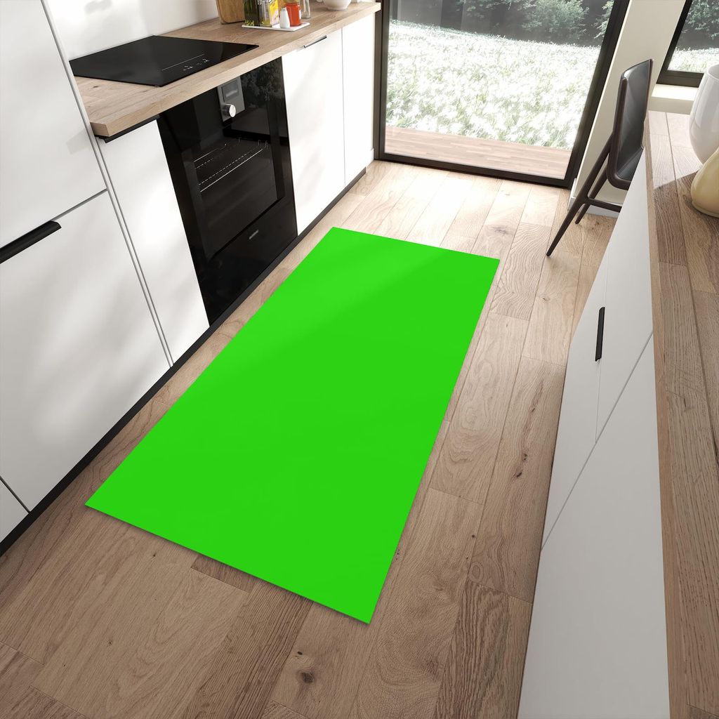 Küchenteppich 90x180cm rutschfest & abwischbar PVC Läufer - Neongrüner Hintergrund