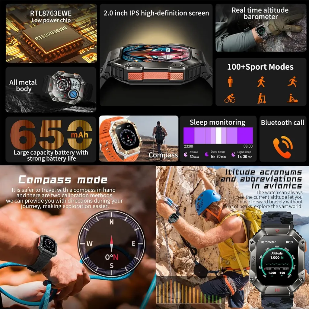 Activity Tracker Uomo 5ATM - Orologio Militare con Chiamate e SpO2 - 3