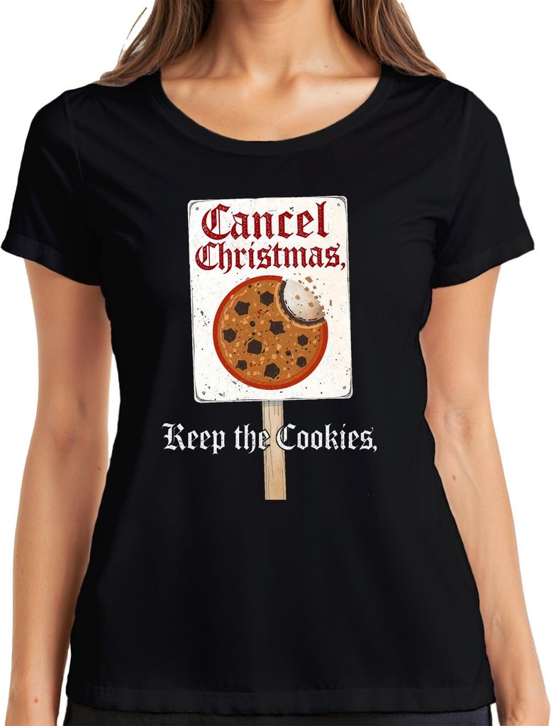 Cancel Christmas Keep the Cookies gothic funny sarcastic gift Damen T-Shirt, Schwarz, S