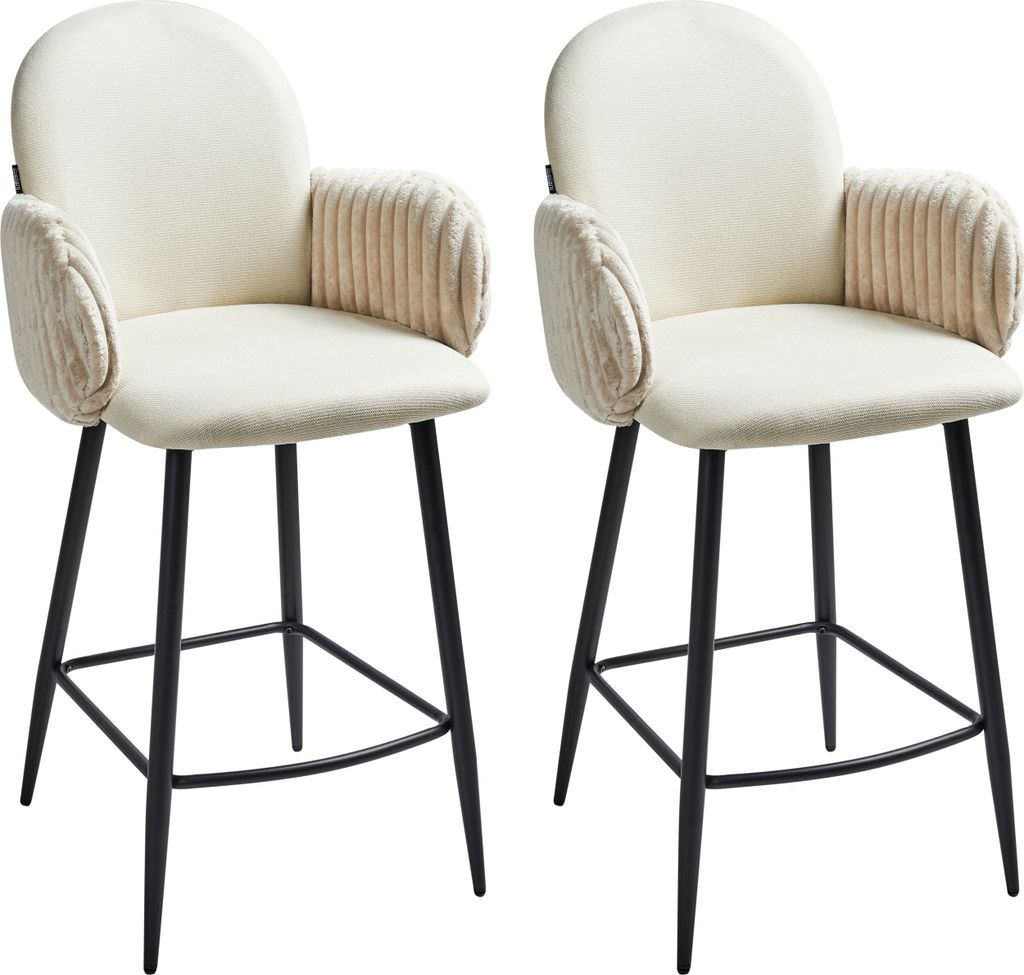 BELIANI Barstuhl 2er Set Hellbeige Stoff mit Armlehnen aus Samt Gepolstert Rundes Design Eleganter Moderner Stil Barhocker für Theke Esszimmer Küche