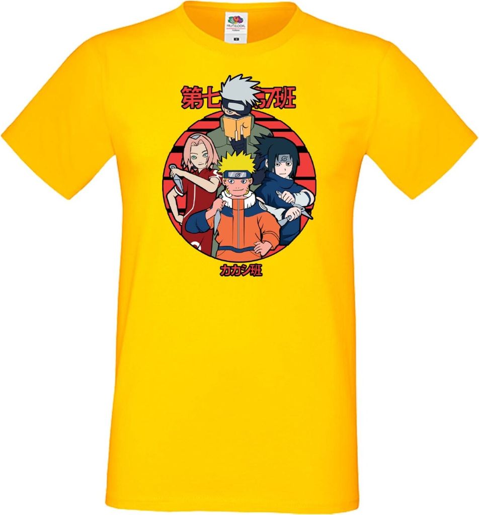 Herren T-Shirt Japan Manga Animation Comics Naruto Team 7 01 Var-031 Team Members, Man L / Gelb