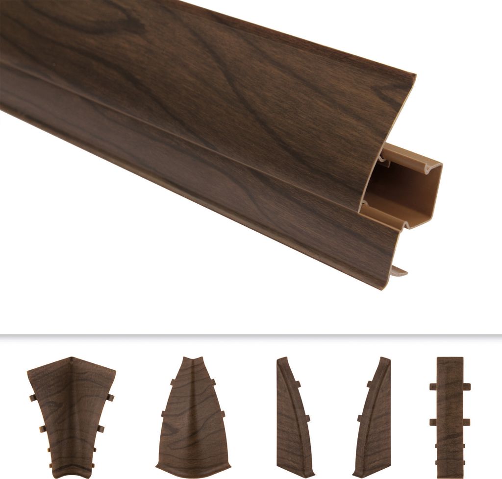 LEMAL Sockelleisten und Zubehör - PVC Fußleisten 60x26mm mit Kabelkanal - (1 Endkappe rechts, EKR.8607 Holzoptik Nussbaum) Bodenleiste Teppichlei...