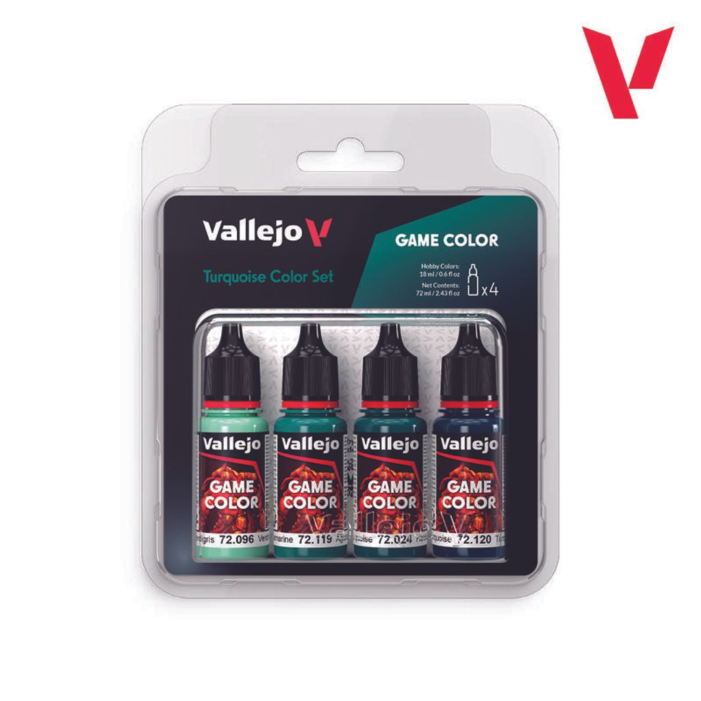 Vallejo Game Color Türkis Acrylfarben-Set. 4 matte Farben in 18-ml-Fläschchen mit Pipette für Fantasy-Figuren und Tabletop-Spiele.
