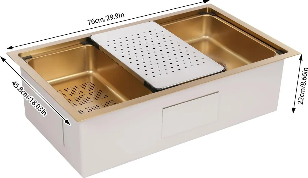 Évier Cuisine Workstation Ledge Inox Or 76x46cm Triple Installation - 3