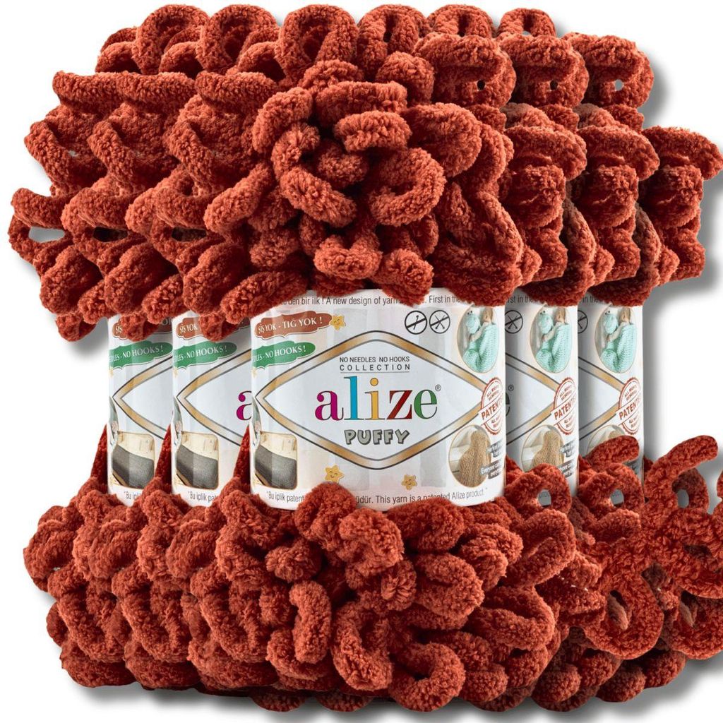 Alize 5x 100g Puffy Wolle, Uni, Häkeln, Stricken (Rust Orange - 36)