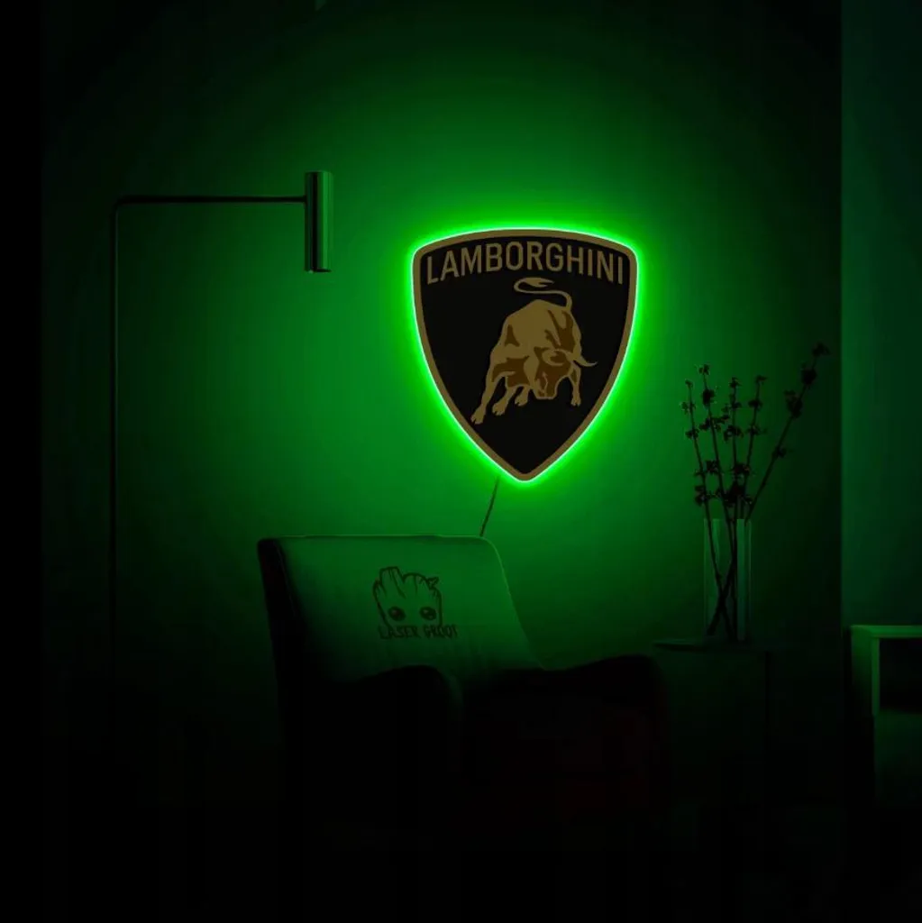 Éclairage Mural Logo Lamborghini 3D - Lampe LED Décorative 50x44 cm