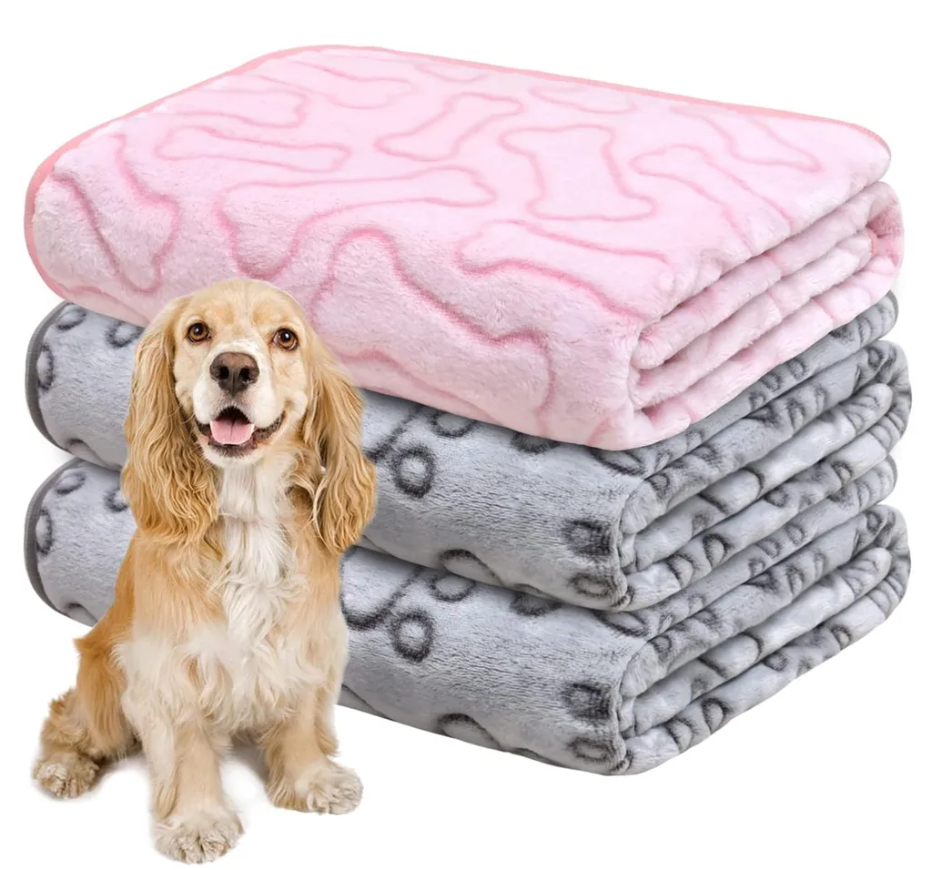 Lot de 3 couvertures chien lavables 110x80 cm en polaire moelleuse