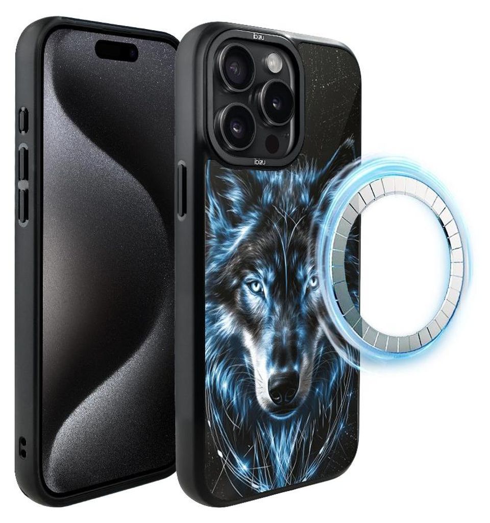 Schutzhülle für das iPhone 15 Pro, MagSafe-kompatibel, mattschwarze Seiten, Wolf