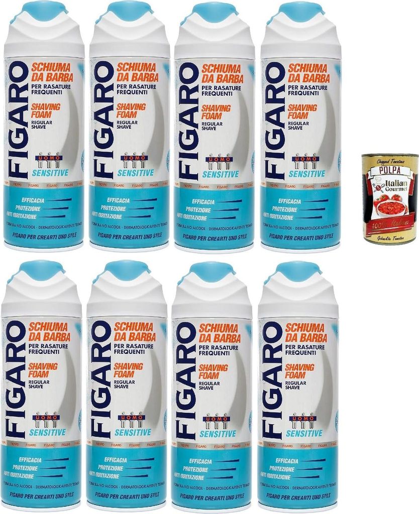 FIGARO SENSITIVE Bartschaum – für häufige Rasieren – sanfter und bequemer Bartschaum – 8x 400 ml + Italian Gourmet polpa 400g