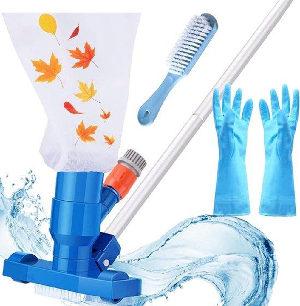 Draagbare Schwimmbeckenstaubsauger, Schwimmbeckenreinigungssatz, mit 5-teiliger Stahl, für oberirdische Schwimmbecken, Teiche, begehbare Schwimmbe...