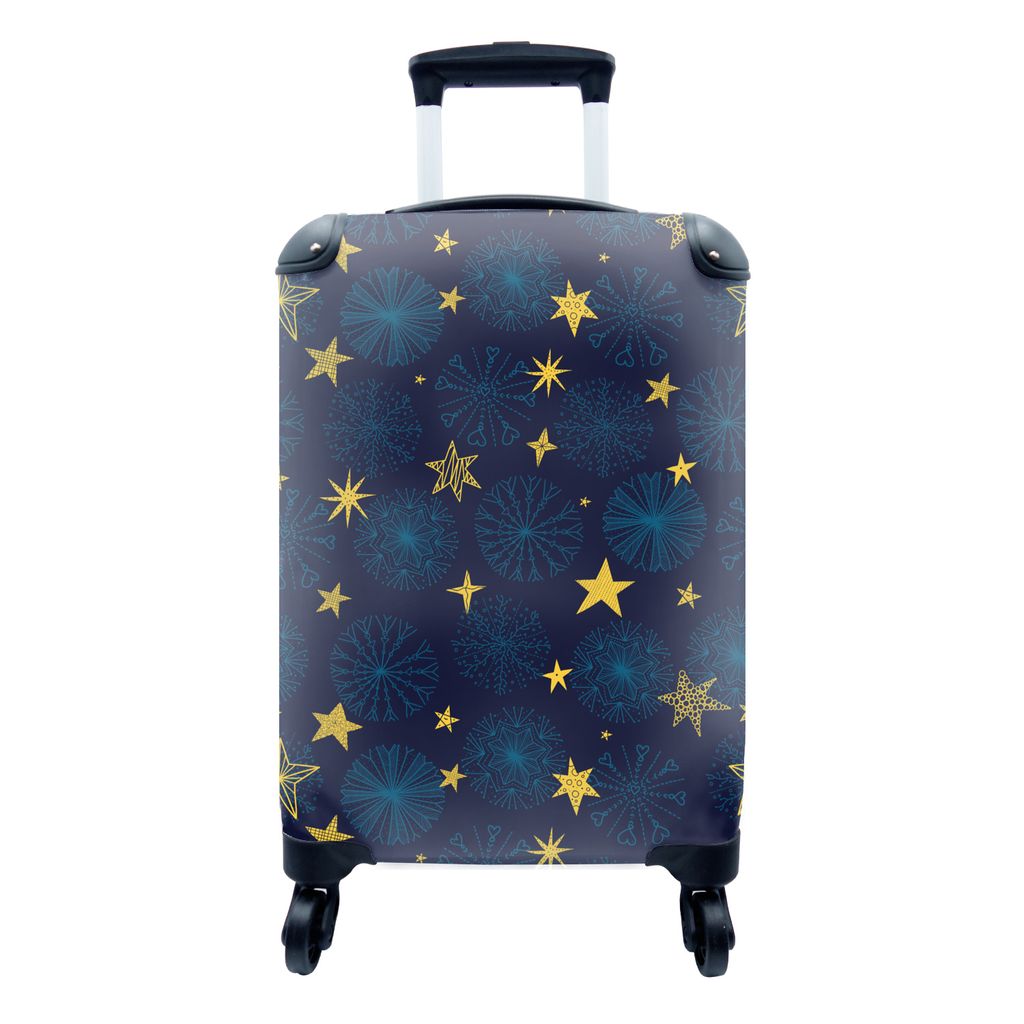 MuchoWow Koffer Handgepäck Trolley Rollkoffer Kleine Reisekoffer mit 4 Rollen - Sterne - Schnee - Muster - Weihnachten - Cabin Size < 55x40x23 c...