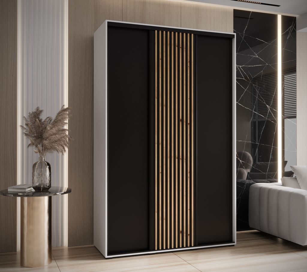 Kleiderschrank FIDELIA 1 – 160/45 cm, weiß/schwarz/Eiche handwerklich