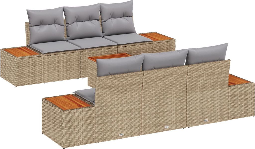 Möbel 7-teiliges Garten Sofa Set mit Kissen Beige Poly Rattan Akazie - Gartensofas 3348031