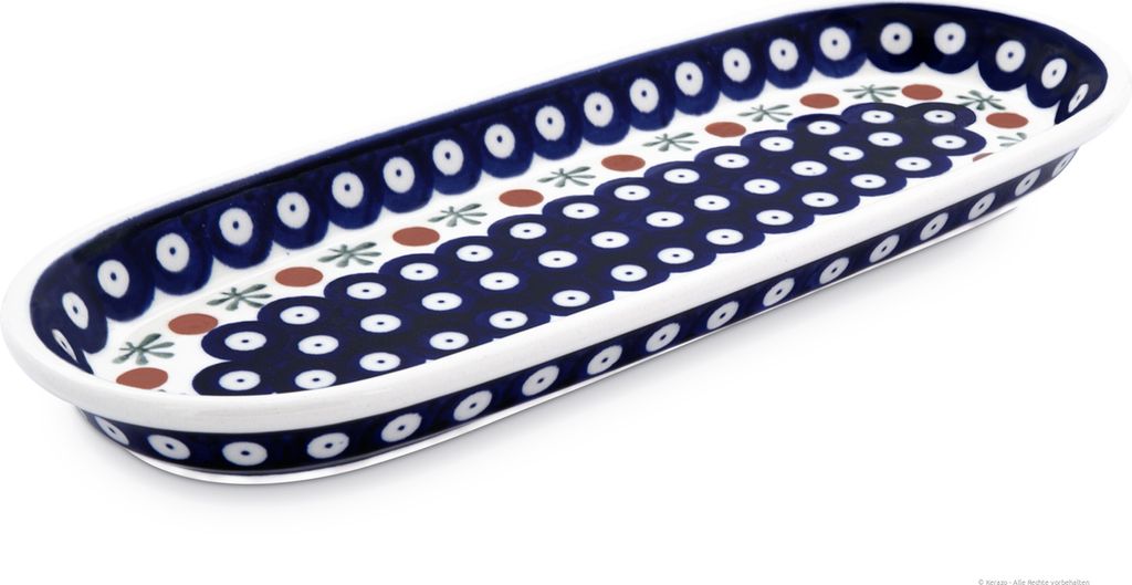 Original Bunzlauer Keramik Snackplatte Servierplatte Platte Teller klein länglich schmal oval 28,3x11,1x2,5 cm Design 41