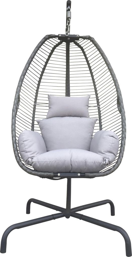 Moritz Hängesessel mit Gestell 120 kg grau Sitzkissen + Rückenkissen Hängeschaukel Indoor Outdoor Hängestuhl Schaukel Hängekorb Sessel