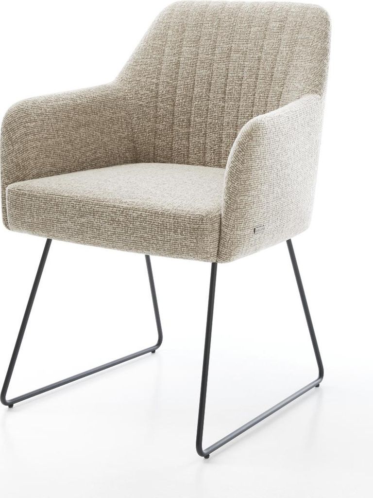 DELIFE Esszimmerstuhl Greg-Flex Webstoff Soft Beige Kufengestell Schwarz Taschenfederkern