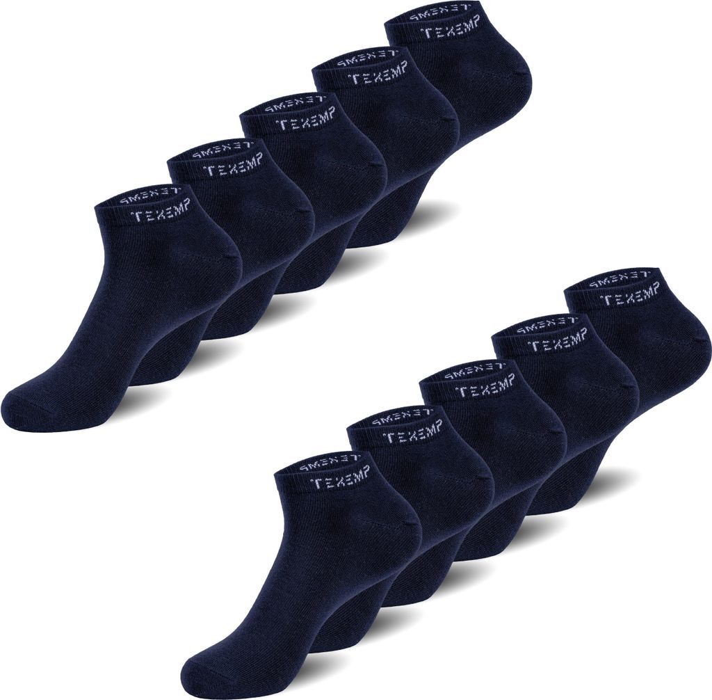 TEXEMP Sneaker Socken Damen & Herren 10 Paar Baumwolle Freizeit Sport Kurz | B215 - 35-38 - Blau - 10er Pack