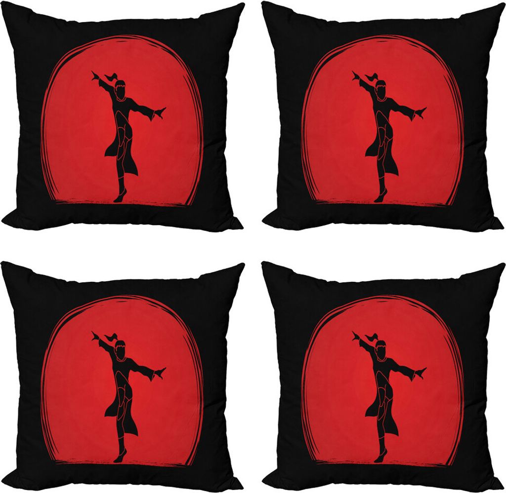 ABAKUHAUS Kung Fu Kissenbezug Set (4 Stück), Mann in Powerful Karate Pose, Moderner Doppelseitiger Digitaldruck, 40 cm x 40 cm, Koksgraue Vermilion