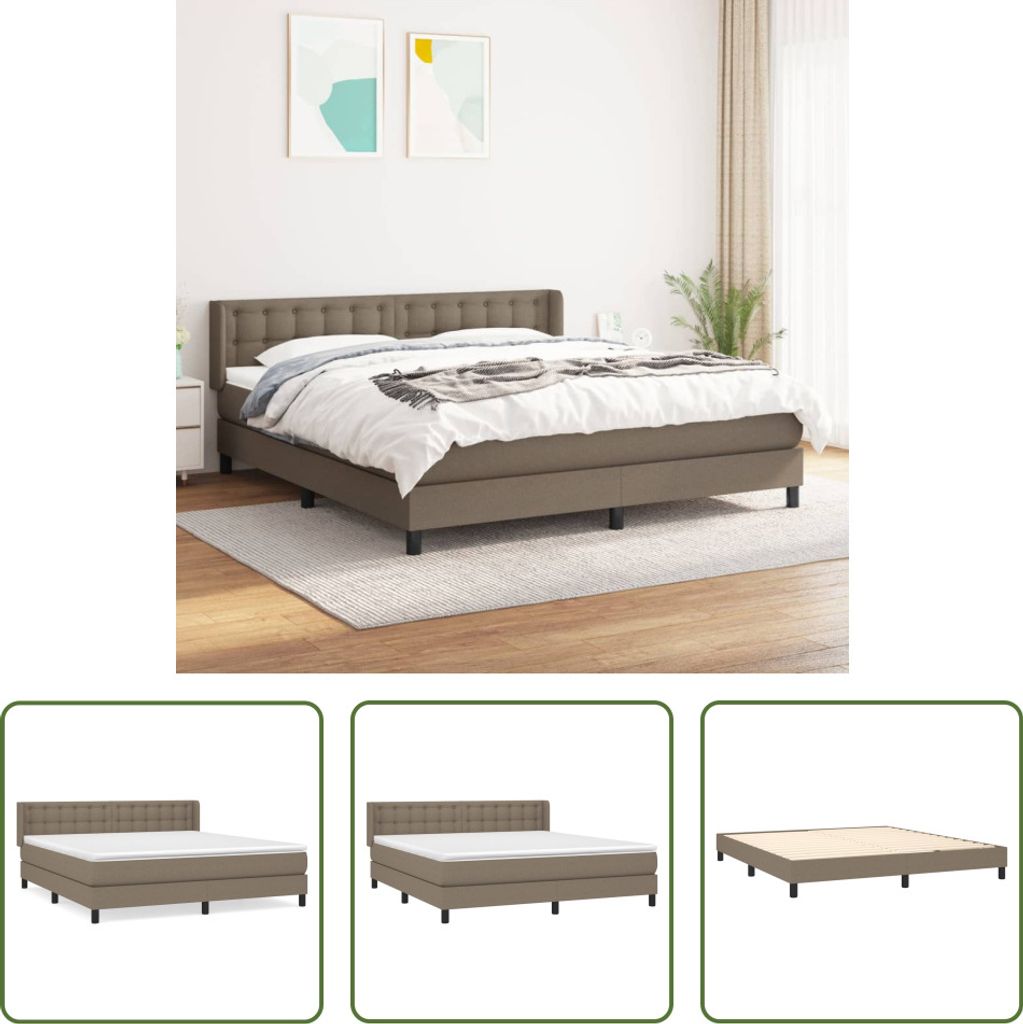 The Living Store Boxspringbett mit Matratze Taupe 160x200 cm Stoff