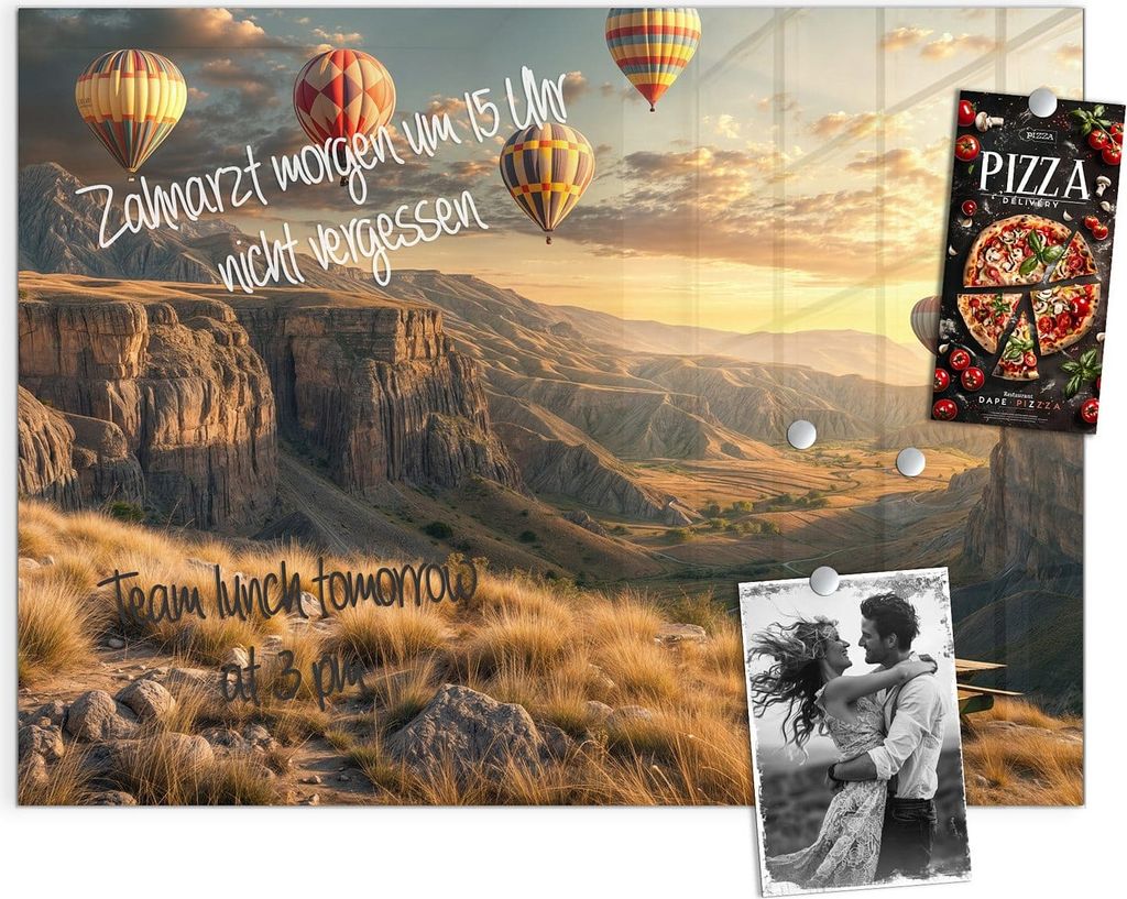 Magnettafel 120x90cm Pinnwand Whiteboard beschreibbar - Landschaft mit Ballons