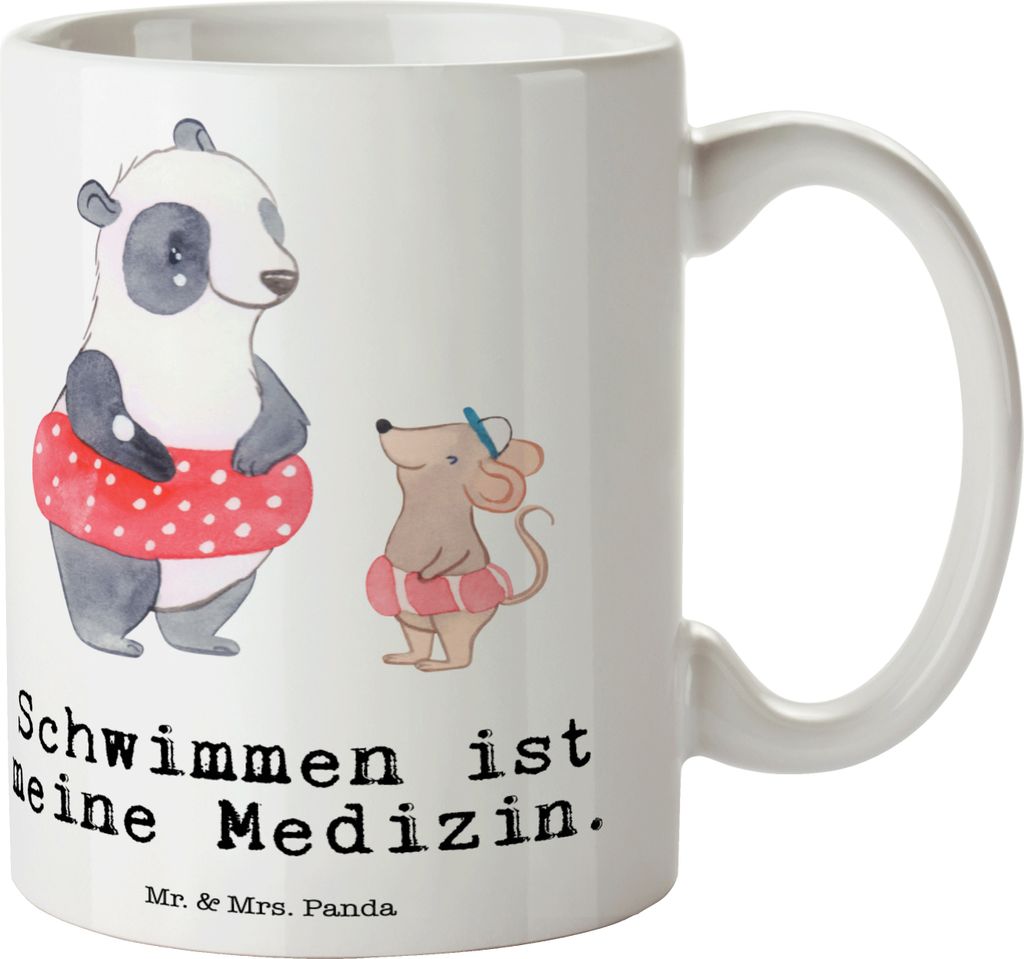 Mr. & Mrs. Panda Kaffeebecher Otter Schwimmen - Weiß - Geschenk, Wassersport, Becher, Tasse, Schwimmkurs, Kaffeetasse, Trinkbecher, Keramiktasse