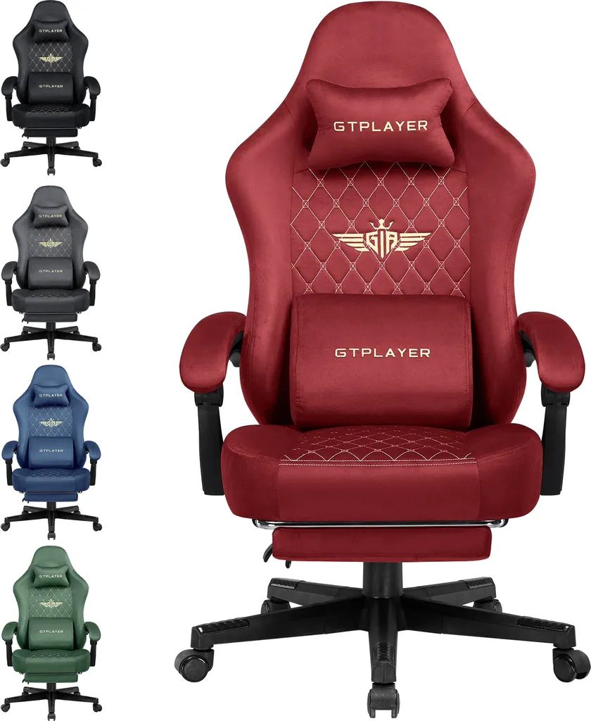 GTPLAYER Chaise Gaming Ergonomique en Tissu Rouge avec Repose-Pieds