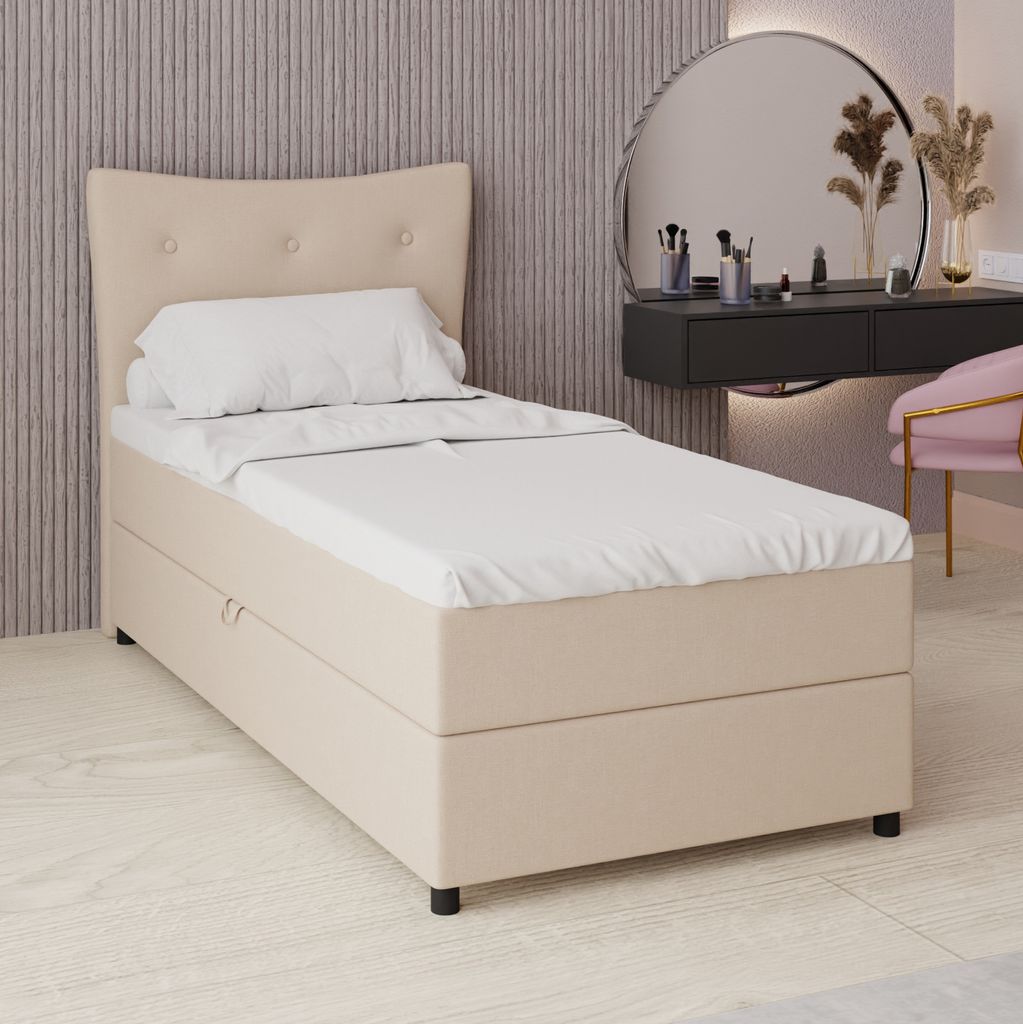 Boxspringbett, 100cm x 200cm, Grau, mit Bettkasten, Matratze und Topper, Einzelbett, NEVADA, Panda Möbel