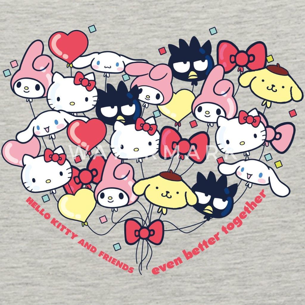 Spreadshirt Hello Kitty And Friends Ballons Cropped Frauen Organic Tank Top, XXL, Grau meliert