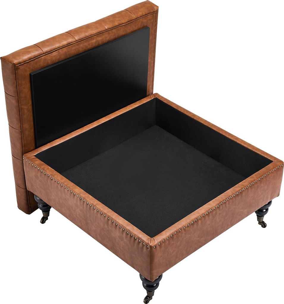 SucceBuy Quadratische Leder-Ottomane mit Stauraum, gepolsterter Couchtisch mit getufteten Knöpfen und klappbarem Lift-Top-Design, Kunstleder mit h...