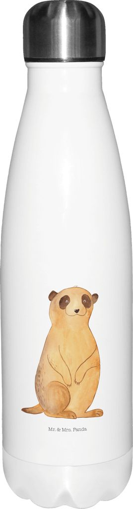 Mr. & Mrs. Panda Wasserflasche Erdmännchen - Weiß - Geschenk, Traveling, Trinkflasche, Afrika, Weltreise, Thermo-Trinkflasche, Sportflasche, ther...