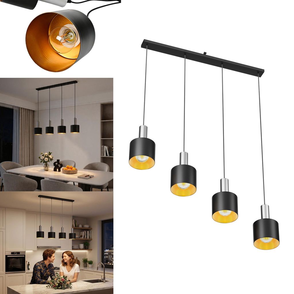 TRMLBE Hängelampe Pendelleuchte 4-Flammig 24W Warmweiß höhenverstellbar Robust Einfache Montage für Innenräume Küche Wohnraum