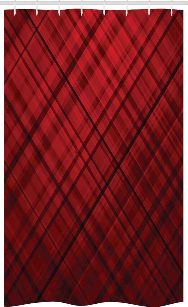 ABAKUHAUS rot schwarz Schmaler Duschvorhang, Scottish Kilt Muster, Badezimmer Deko Set aus Stoff mit Haken, 120 x 180 cm, Bordeauxrot Scharlachrot