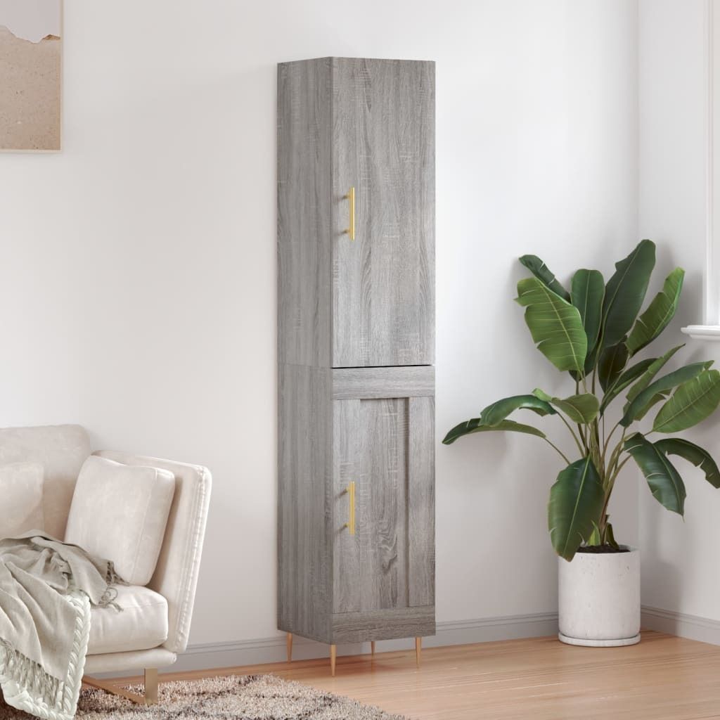 The Living Store Highboard Grau Sonoma 34,5x34x180 cm Holzwerkstoff