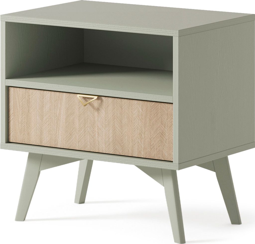 Nachttisch FOREST S54 mit Schubladen Eukalyptus / Scandi Fischgrät